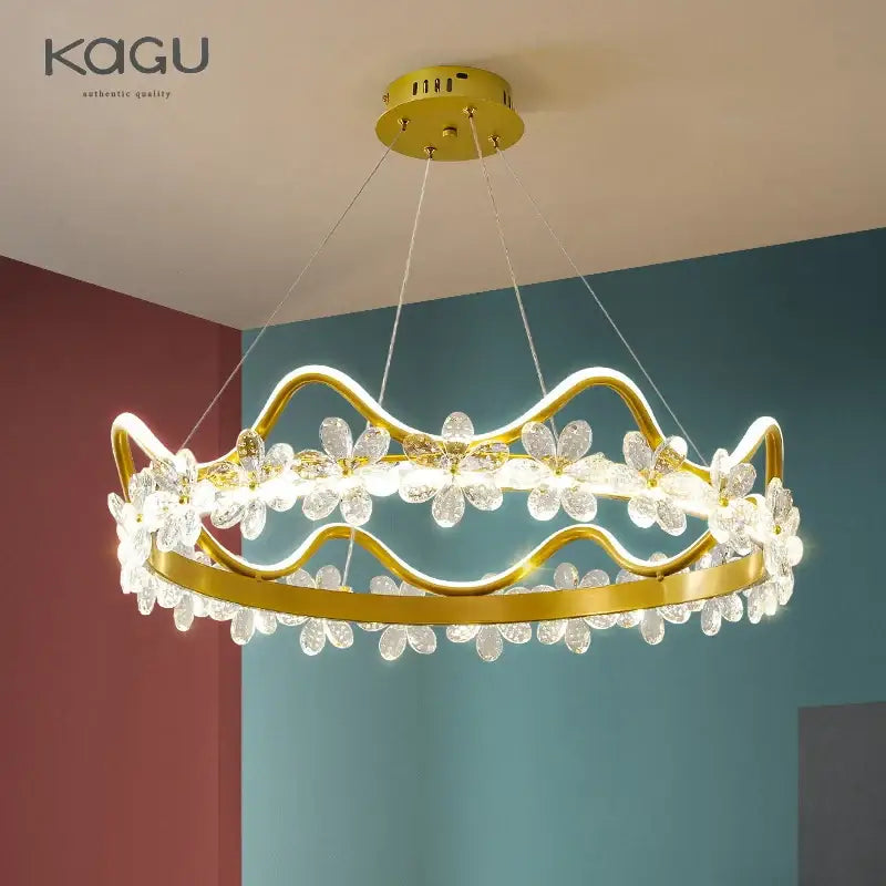 Gold Crystal Flower Ring Chandelier