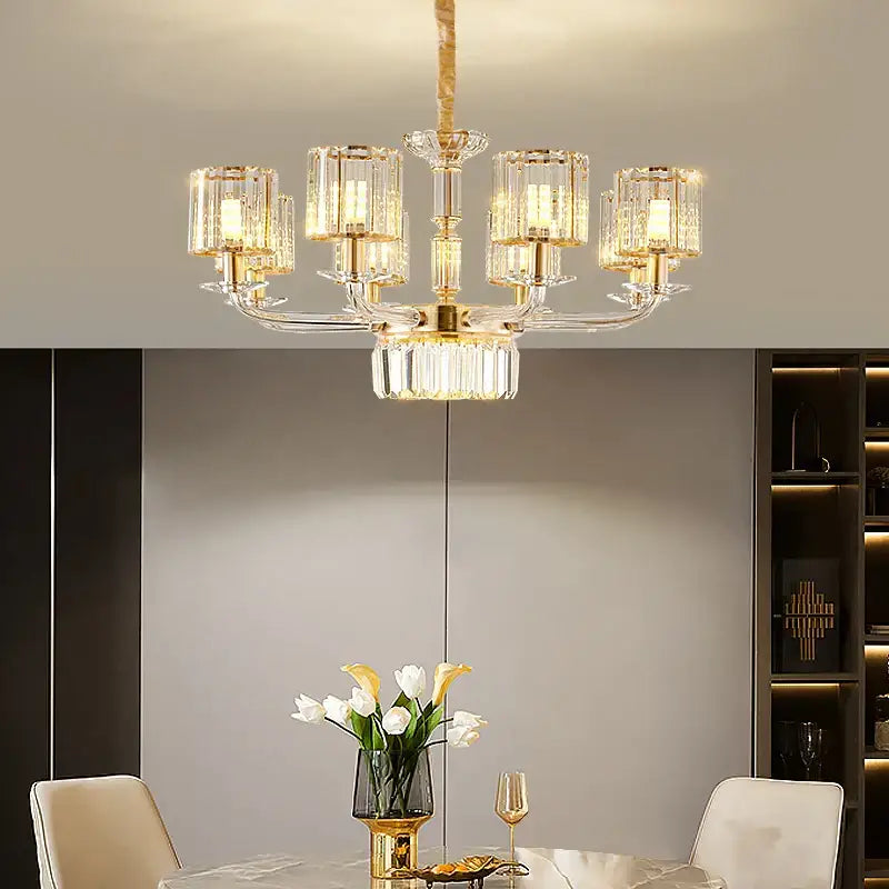 Gold Crystal 15-Head European Pendant Lamp