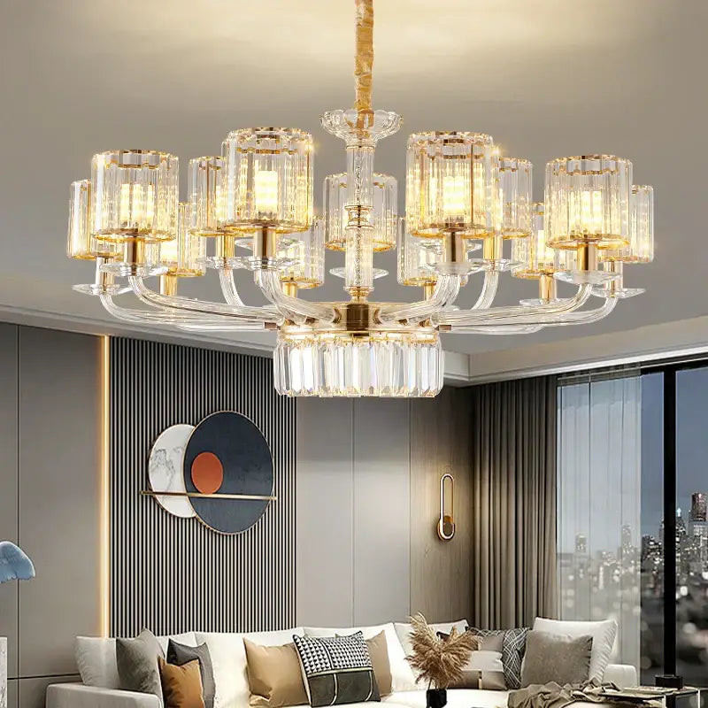Gold Crystal 15-Head European Pendant Lamp