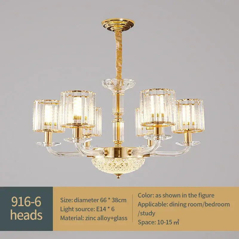 Gold Crystal 15-Head European Pendant Lamp