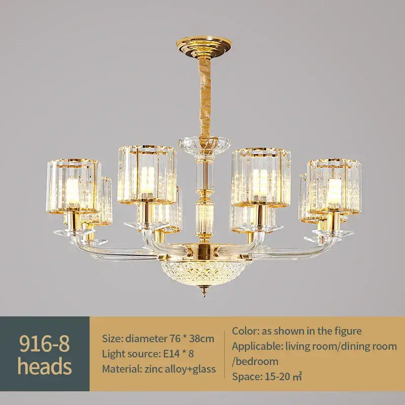 Gold Crystal 15-Head European Pendant Lamp
