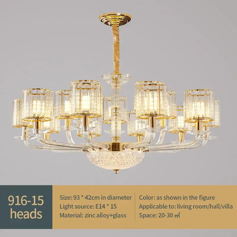 Gold Crystal 15-Head European Pendant Lamp
