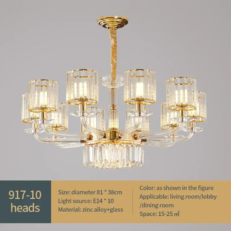Gold Crystal 15-Head European Pendant Lamp