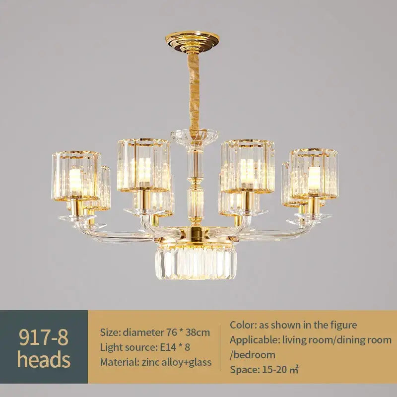 Gold Crystal 15-Head European Pendant Lamp