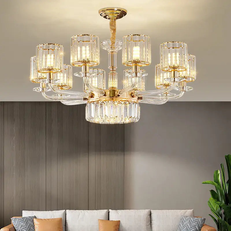 Gold Crystal 15-Head European Pendant Lamp