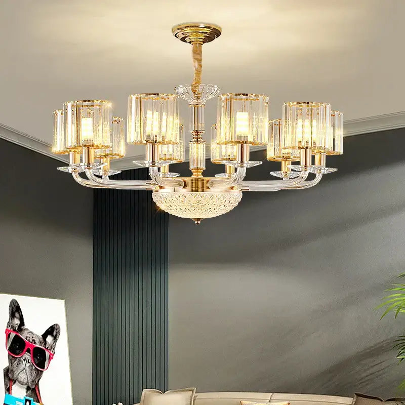 Gold Crystal 15-Head European Pendant Lamp