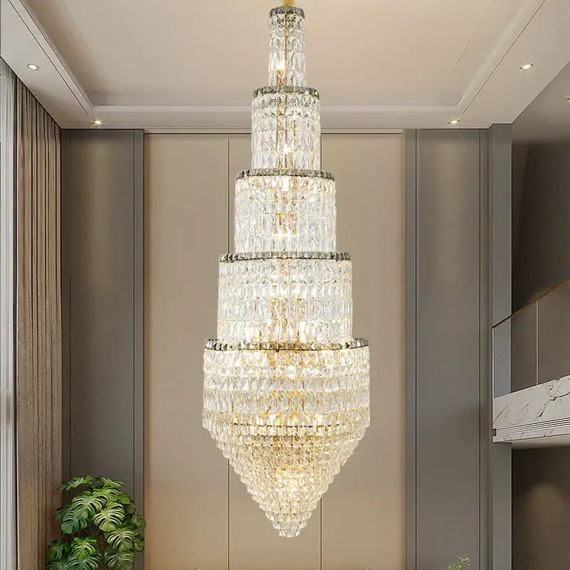 Gold Crystal Long Chandelier