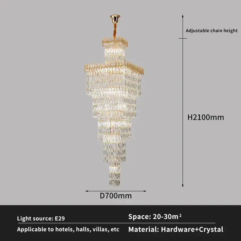 Gold Crystal Stair Chandelier Up To 400cm
