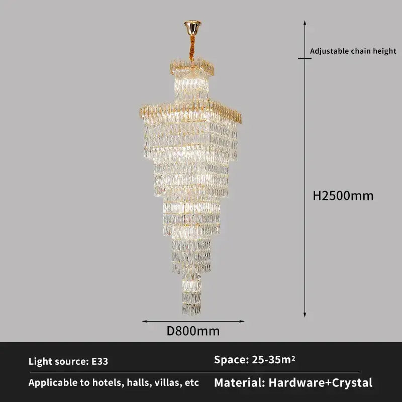 Gold Crystal Stair Chandelier Up To 400cm