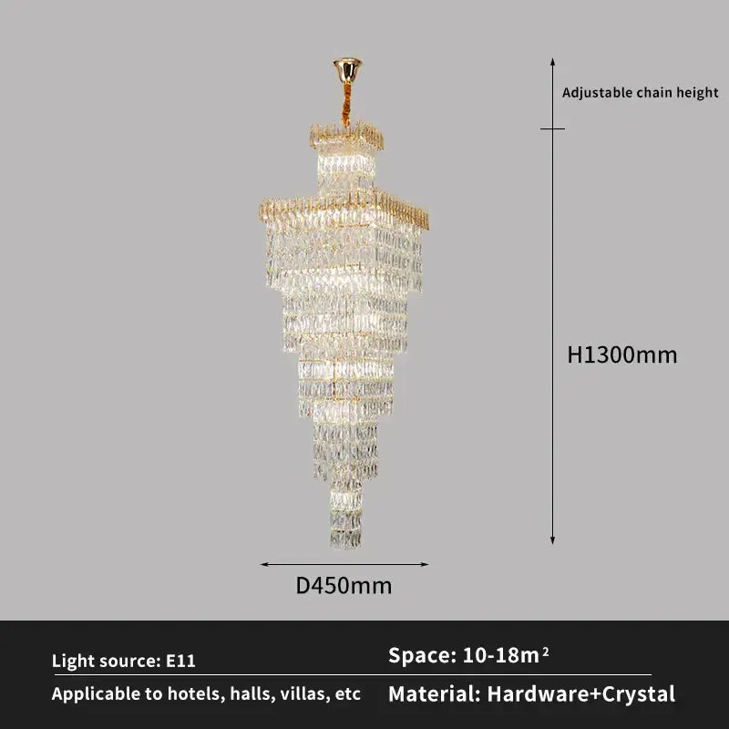 Gold Crystal Stair Chandelier Up To 400cm