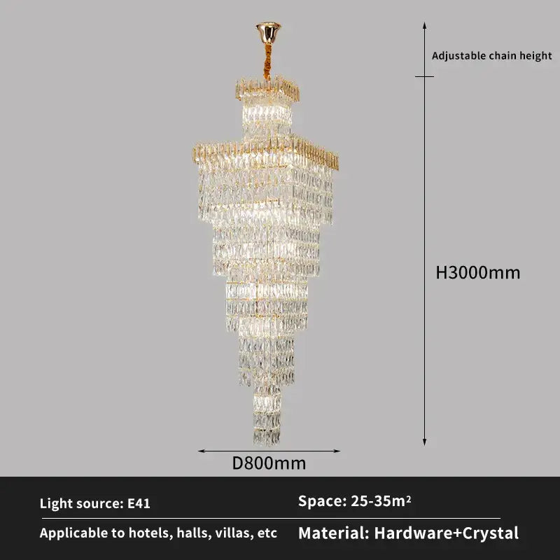 Gold Crystal Stair Chandelier Up To 400cm