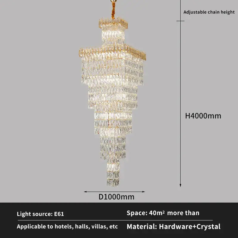 Gold Crystal Stair Chandelier Up To 400cm