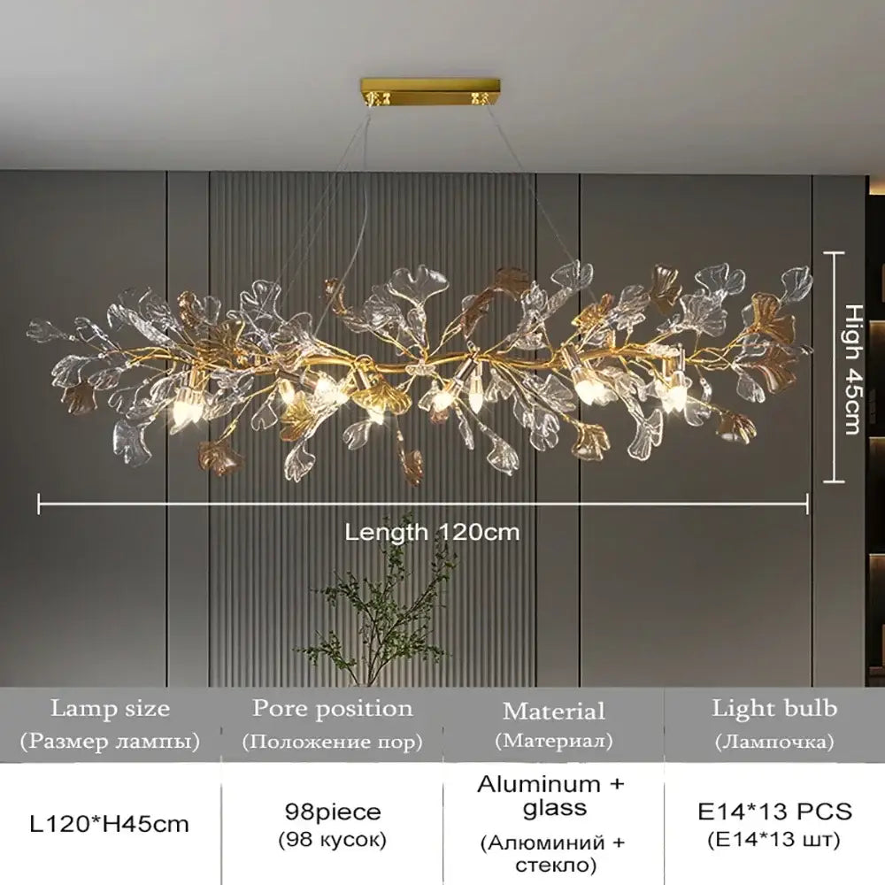 Gold Crystal Branch Chandelier Leaf Motif