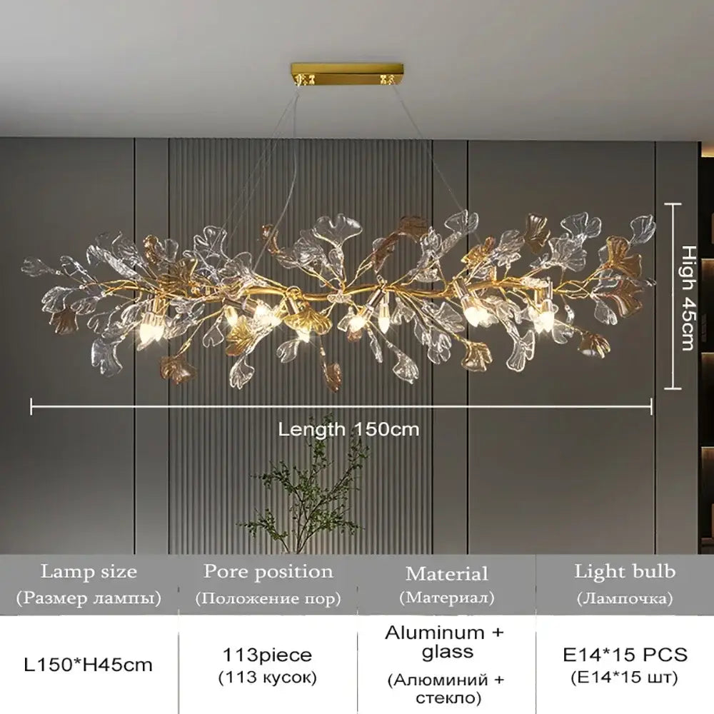 Gold Crystal Branch Chandelier Leaf Motif