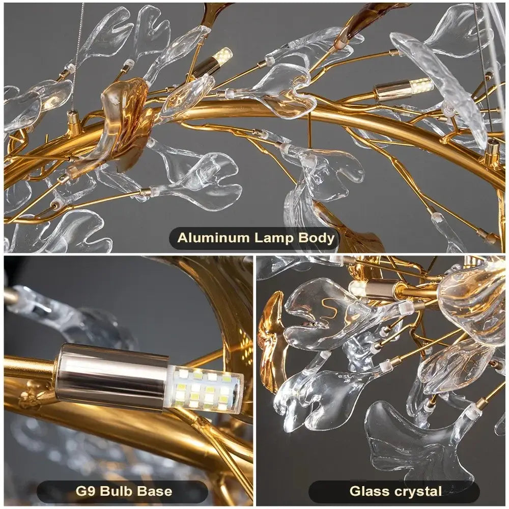 Gold Crystal Branch Chandelier Leaf Motif
