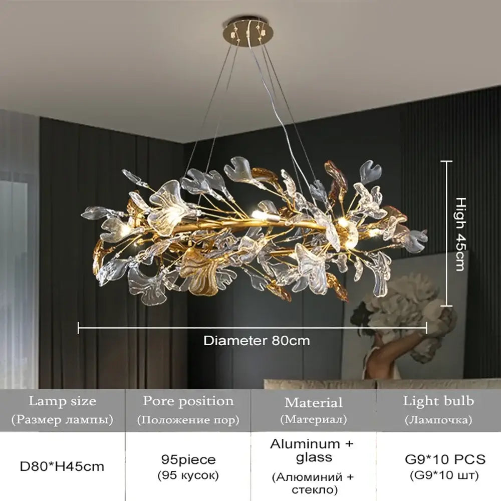 Gold Crystal Branch Chandelier Leaf Motif