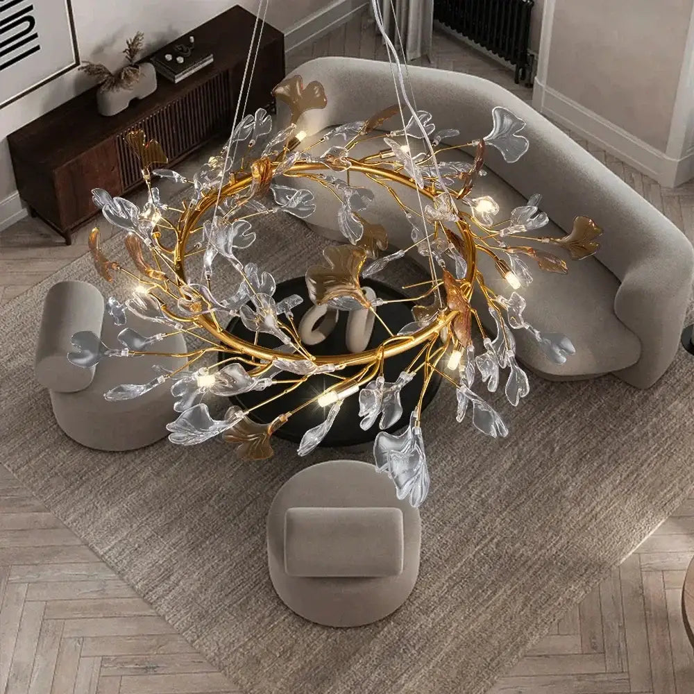 Gold Crystal Branch Chandelier Leaf Motif