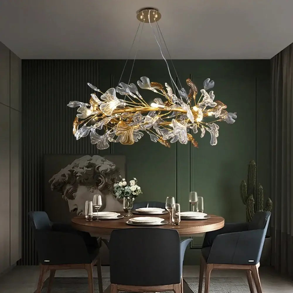 Gold Crystal Branch Chandelier Leaf Motif