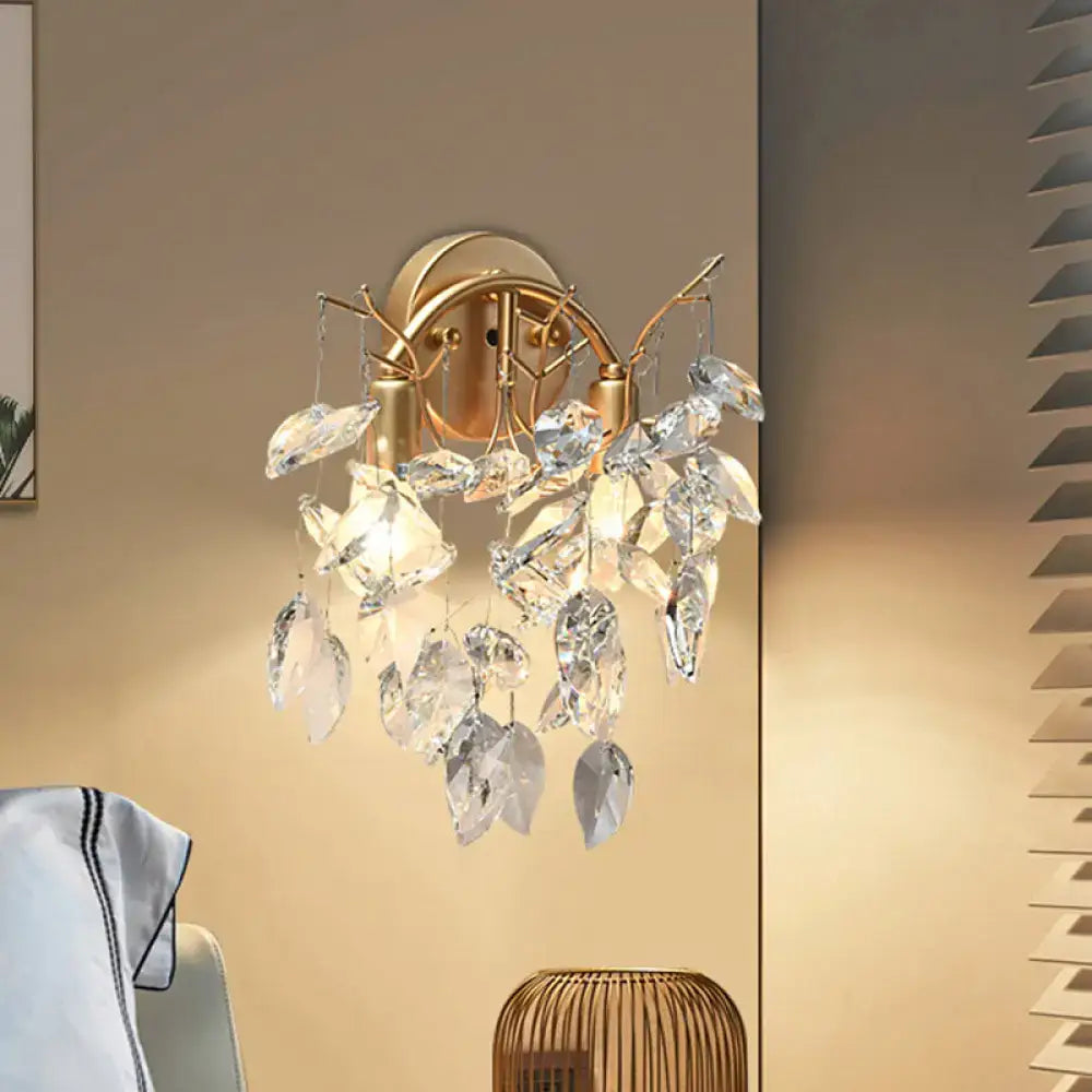 Gold Crystal Leaf Branch Wall Sconce