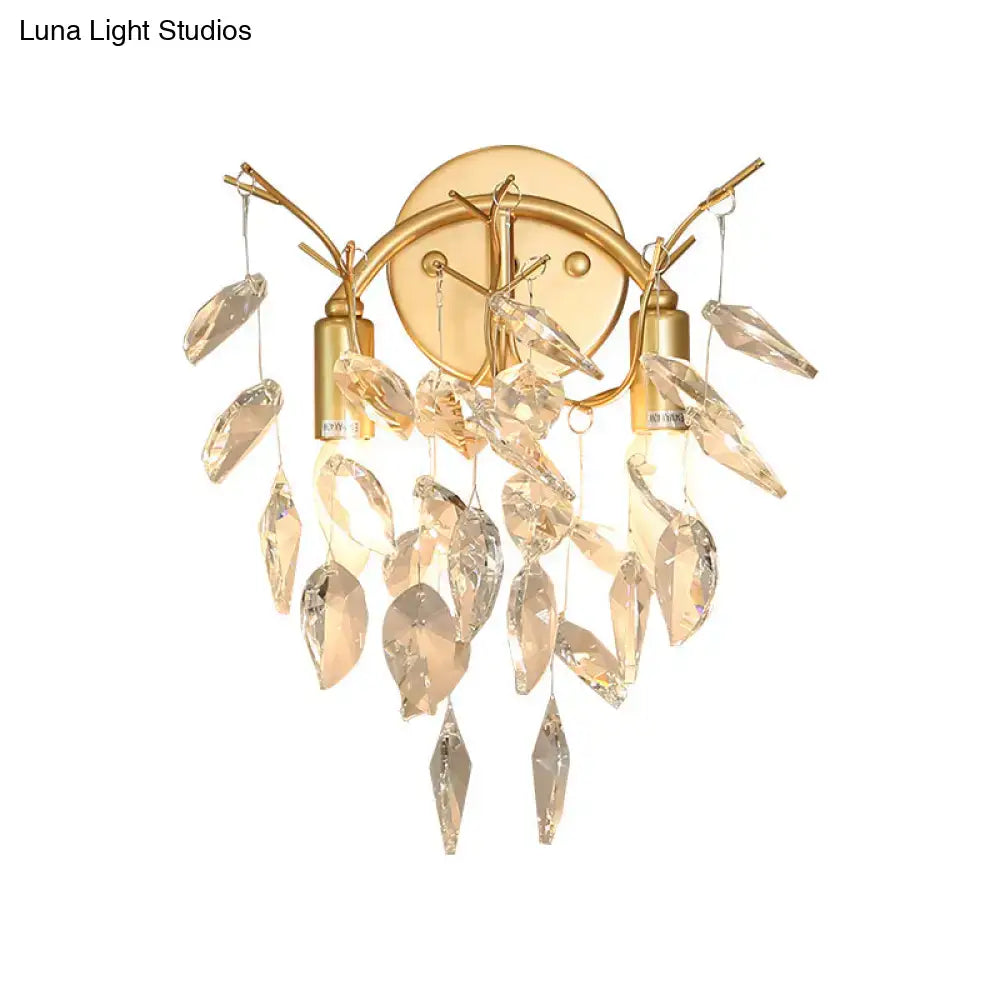 Gold Crystal Leaf Branch Wall Sconce