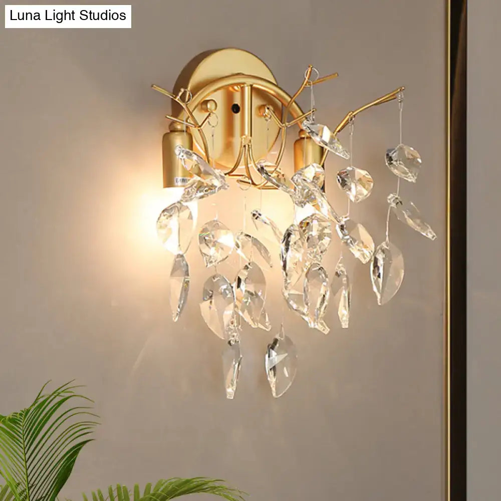 Gold Crystal Leaf Branch Wall Sconce