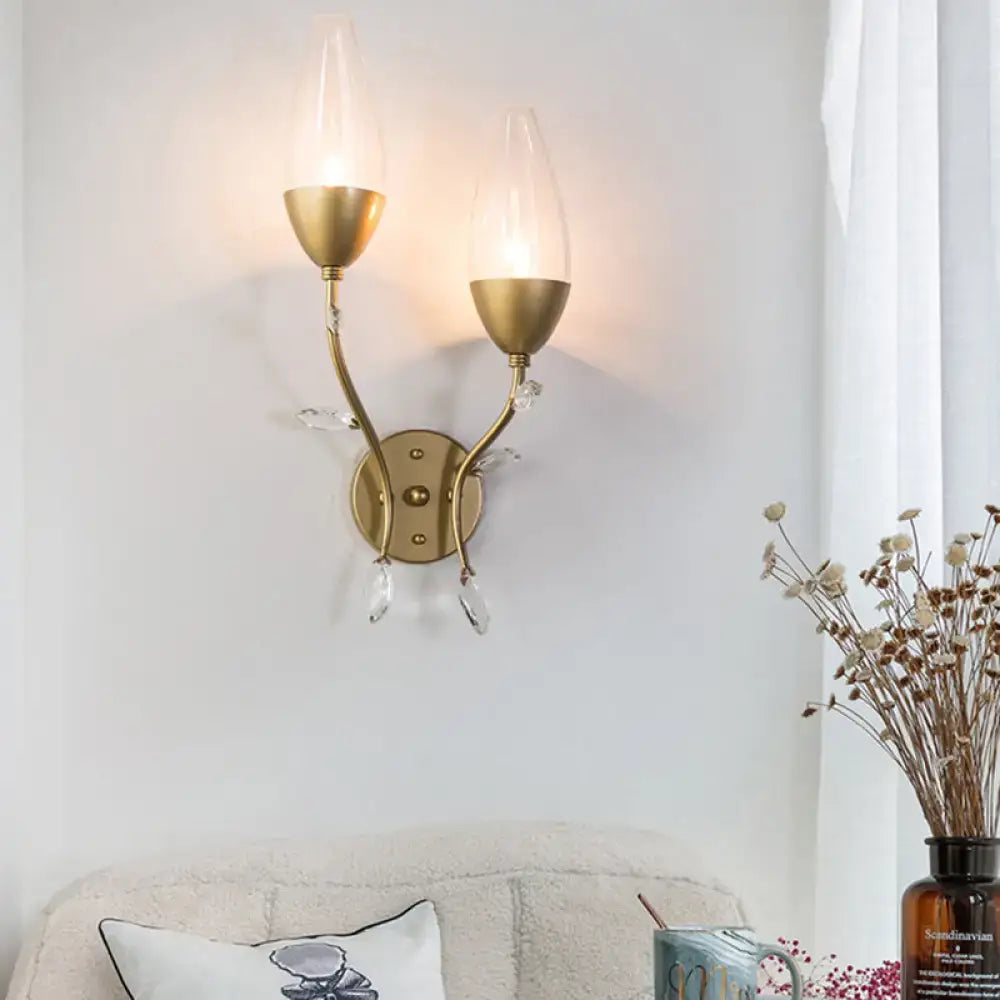 Gold Crystal Bedroom Sconce Leaf Design 1-2 Light