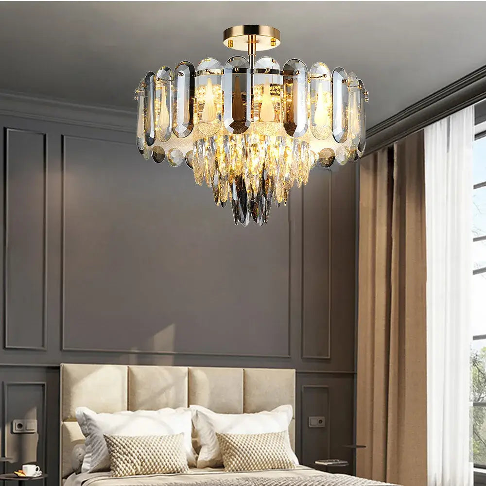 Gold Crystal Dining Pendant Adjustable Glow