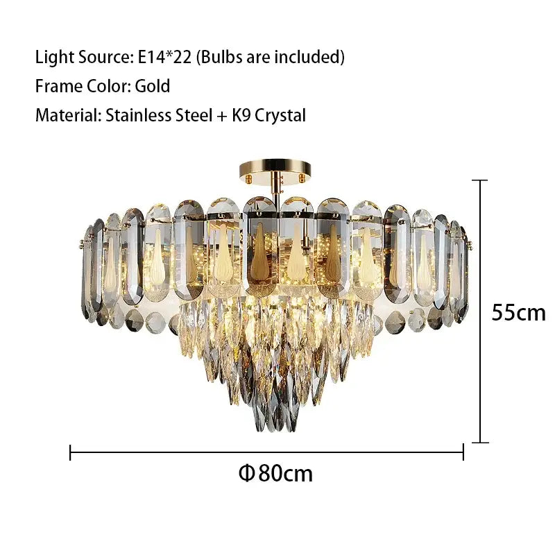 Gold Crystal Dining Pendant Adjustable Glow