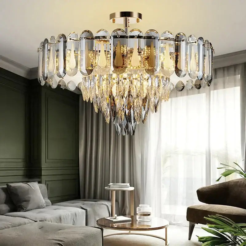 Gold Crystal Dining Pendant Adjustable Glow