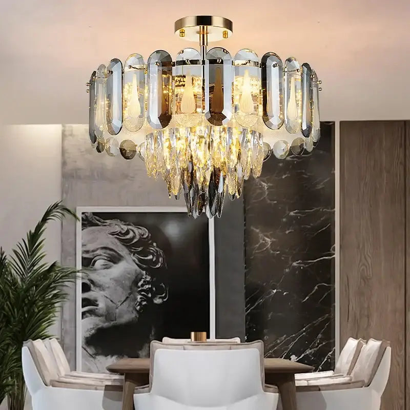 Gold Crystal Dining Pendant Adjustable Glow