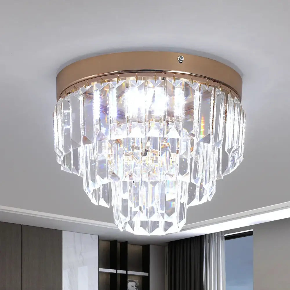 Gold Crystal Pendant Chandelier Dual Mount Style
