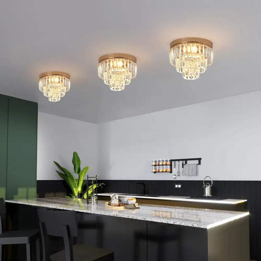 Gold Crystal Pendant Chandelier Dual Mount Style