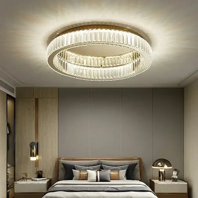 Gold Crystal Ceiling Chandelier Remote-Controlled