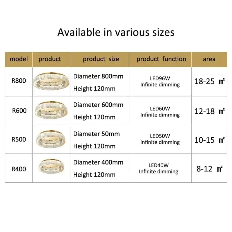 Gold Crystal Ceiling Chandelier Remote-Controlled