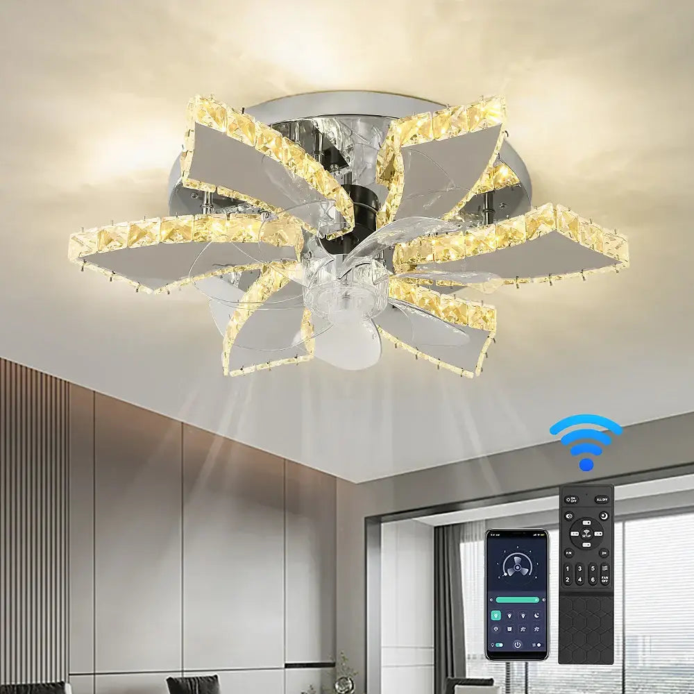 Gold Crystal Ceiling Fan With Integrated LED