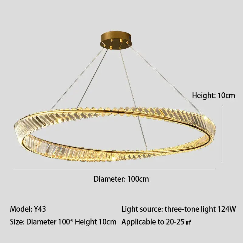 Gold Crystal Double Ring Pendant