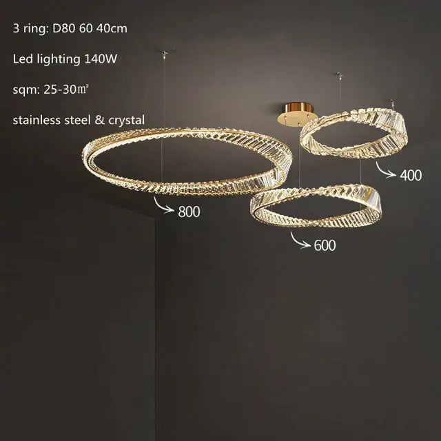 Gold Crystal Double Ring Pendant
