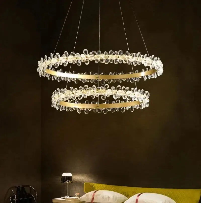 Gold Crystal Pendant Chandelier Remote-Controlled