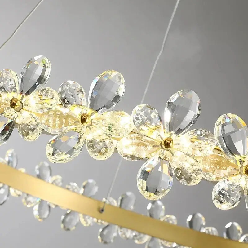 Gold Crystal Pendant Chandelier Remote-Controlled
