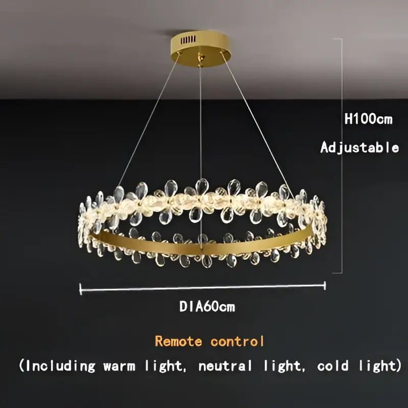 Gold Crystal Pendant Chandelier Remote-Controlled