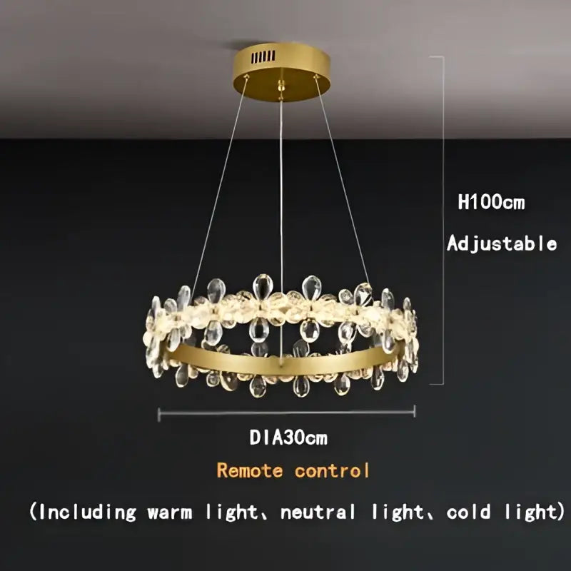 Gold Crystal Pendant Chandelier Remote-Controlled