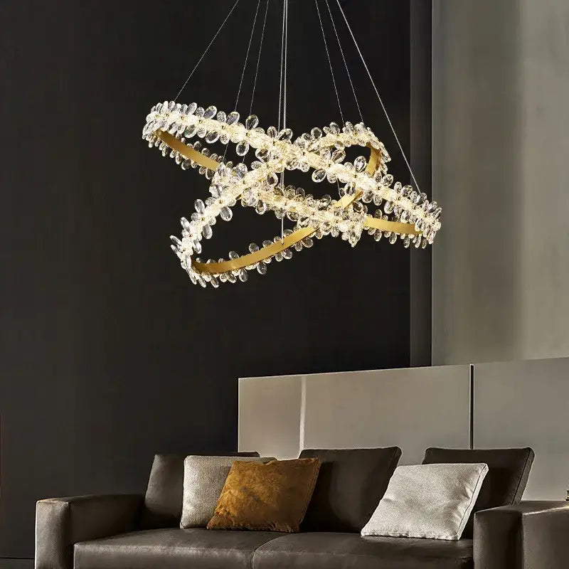 Gold Crystal Pendant Chandelier Remote-Controlled