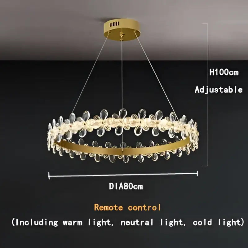 Gold Crystal Pendant Chandelier Remote-Controlled