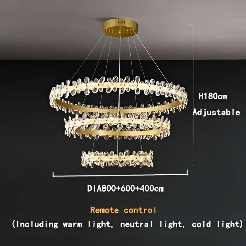 Gold Crystal Pendant Chandelier Remote-Controlled