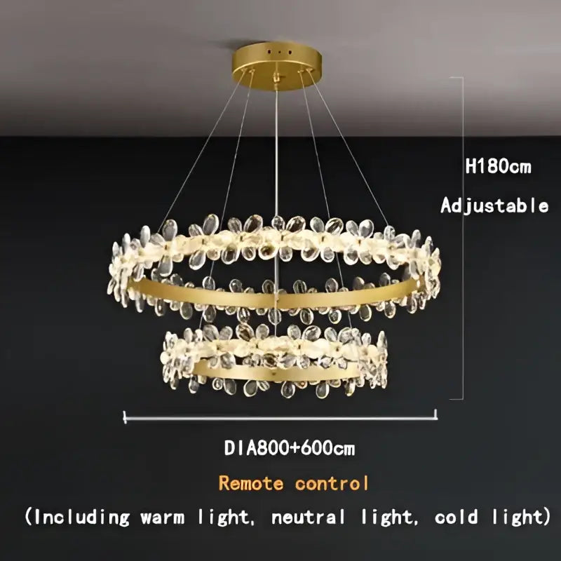 Gold Crystal Pendant Chandelier Remote-Controlled