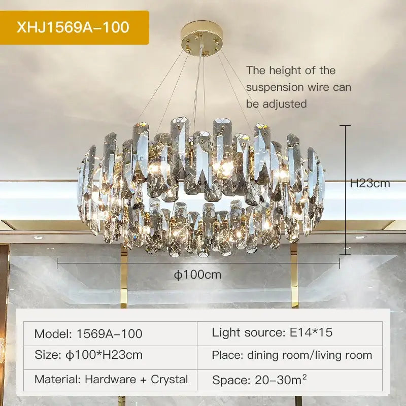 Gold Crystal 100cm Living Chandelier