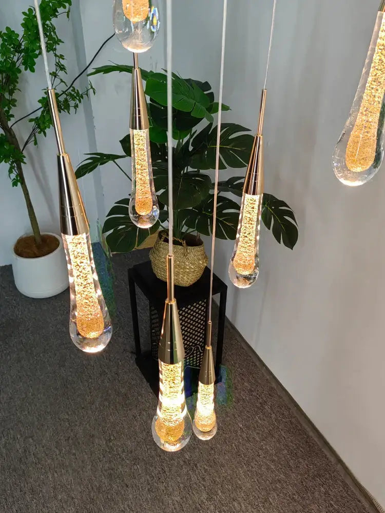 Gold Crystal 48-Head Hall Pendant Chandelier