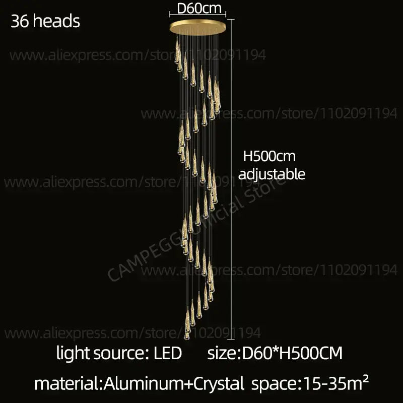 Gold Crystal 48-Head Hall Pendant Chandelier