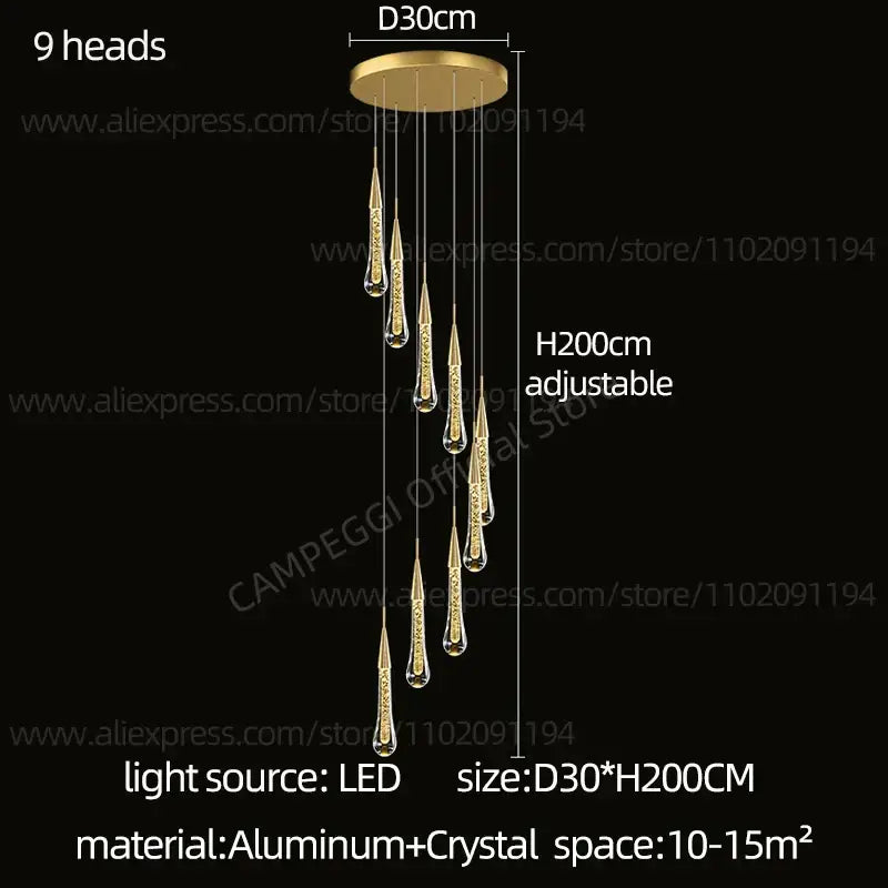 Gold Crystal 48-Head Hall Pendant Chandelier