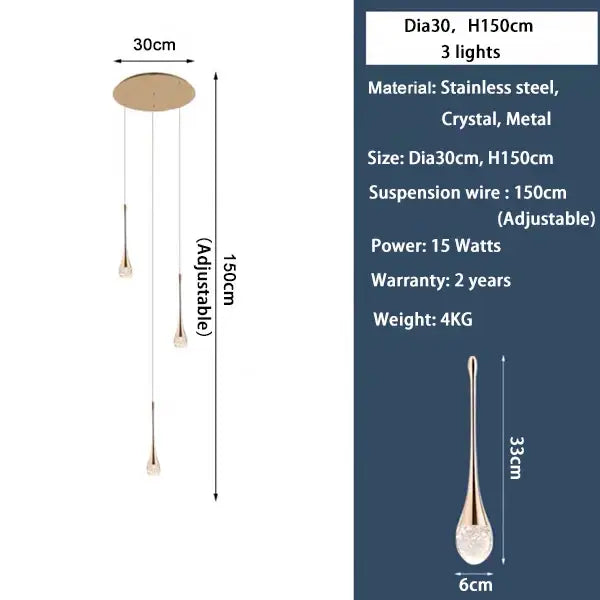 Gold Crystal 30-Light Living Room Staircase Chandelier